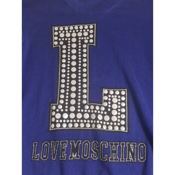 Royal Blue LOVE MOSCHINO Pearly Accent Cotton Sweater SZ Medium - Picture 4 of 7